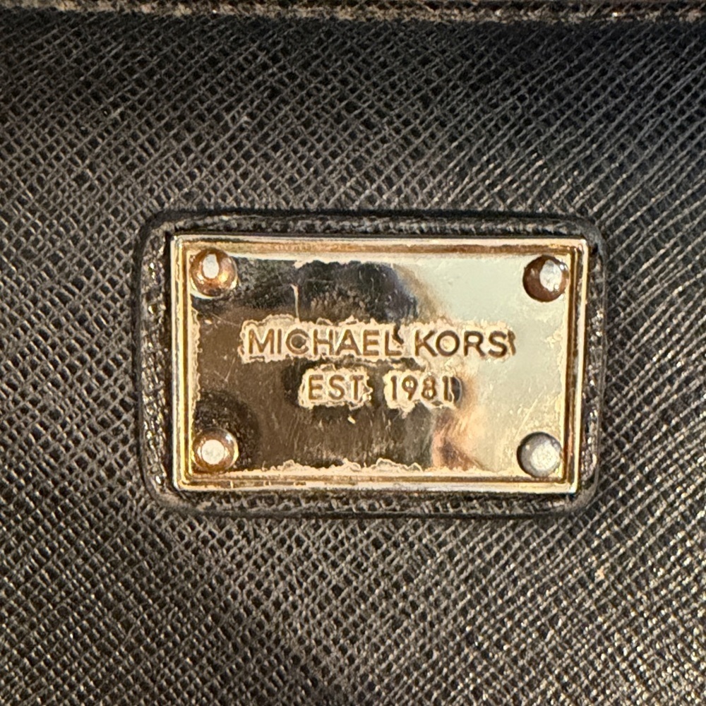 Michael Kors Black Leather Zip Wristlet with Gold Plate - Picture 4 of 8
